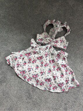 Hello Molly White Floral Mini Dress with Pink & Green Print